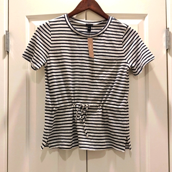 J. Crew Tops - NWT J. Crew stripe pocket crew Tshirt drawstring waist